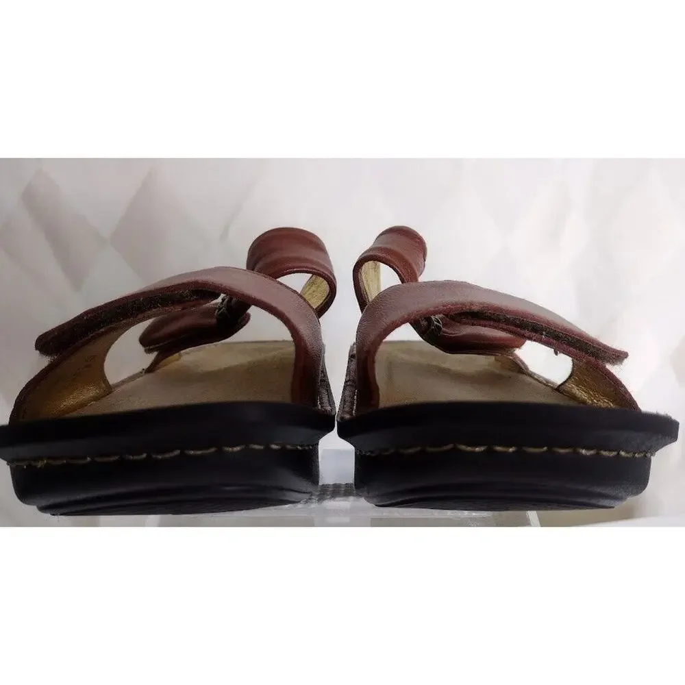 Alegria Brown Leather Women's Slip On Sandals,‎ Size 8